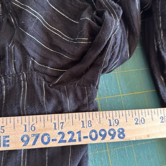 Murmur Black Silver Metallic Button Top Lace Up Floral Embroidery Whimsygoth L - Picture 6 of 7